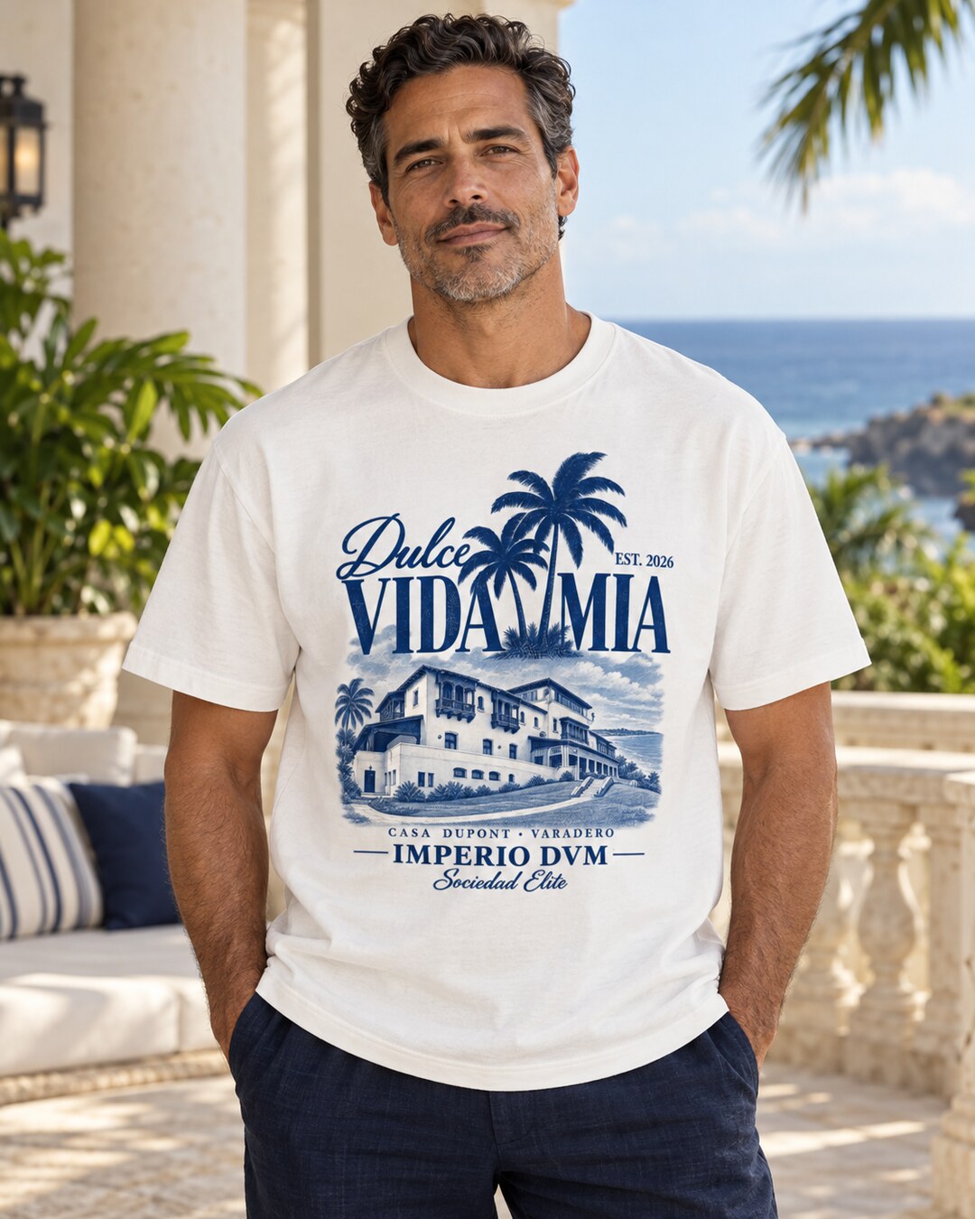 Casa Dupont Tee — luxury coastal lifestyle mockup