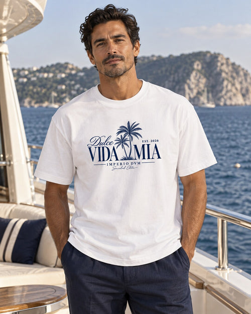 Dulce Vida Mia Palm Essential Tee — full garment and printed design