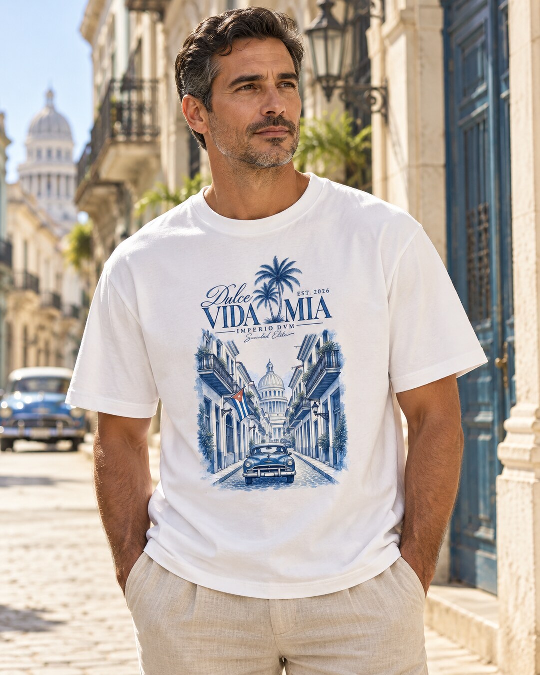 Habana Vieja Essential Tee — full garment and printed design