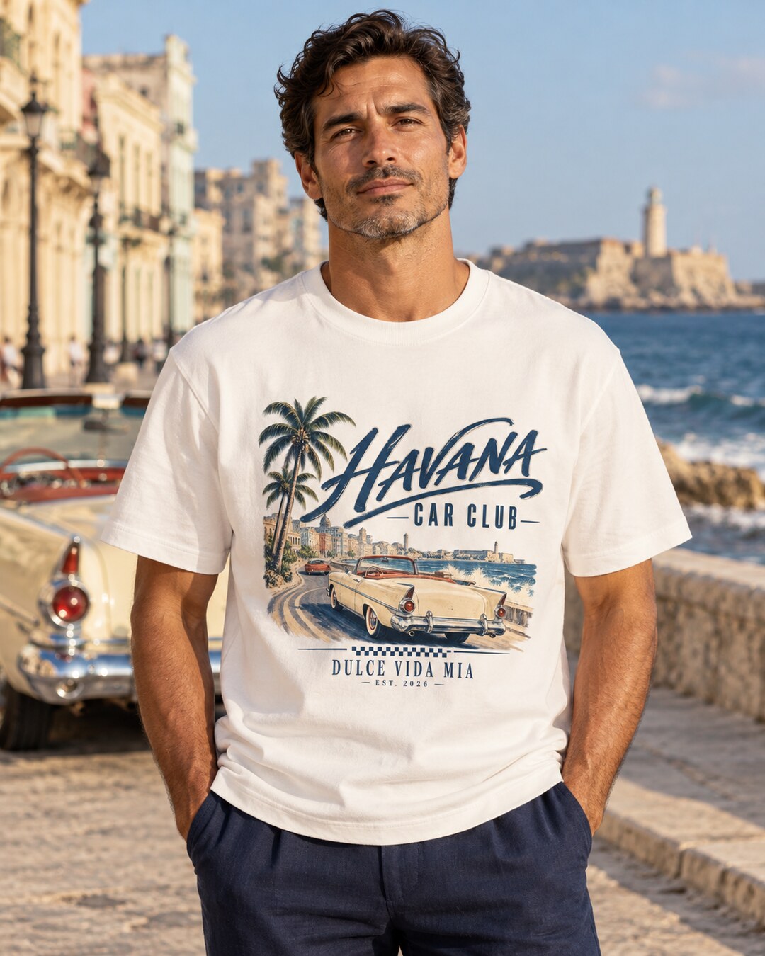 Havana Coastal Drive Tee — luxury coastal lifestyle mockup