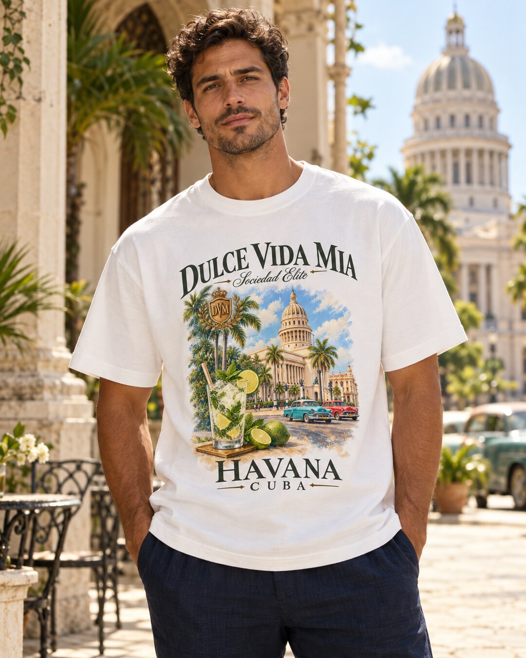 Havana Heritage Oversized Tee — full garment and printed design
