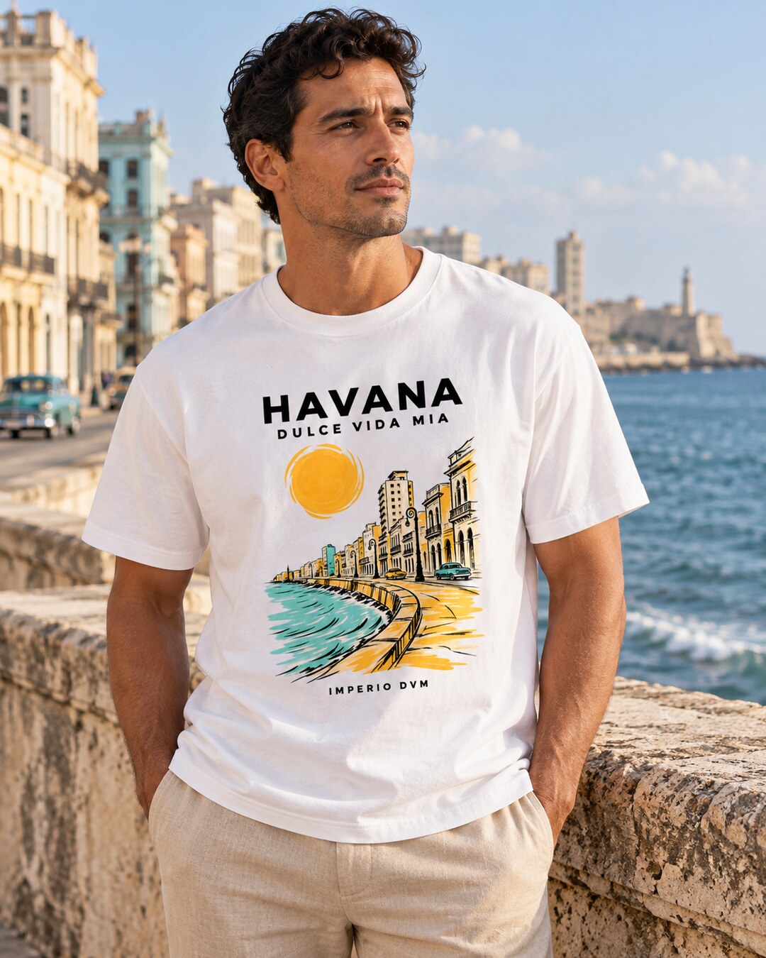 Havana Malecón Essential Tee — full garment and printed design