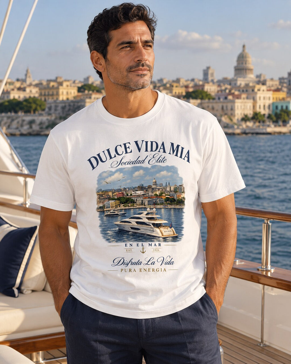 Havana Yacht Society Essential Tee — full garment and printed design